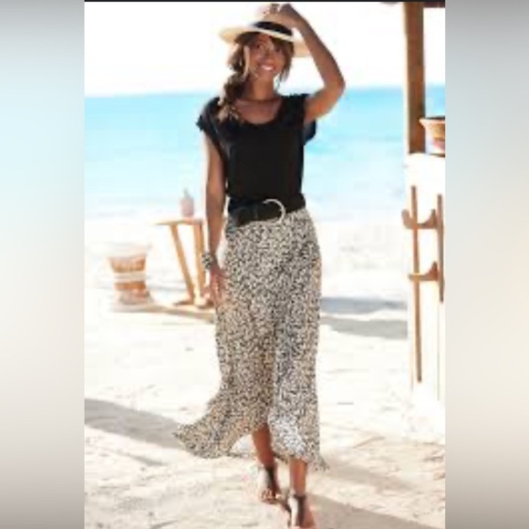 Lascana Maxi High-Low Wrap Style Skirt in Black and Cream Size 38 - Picture 3 of 9